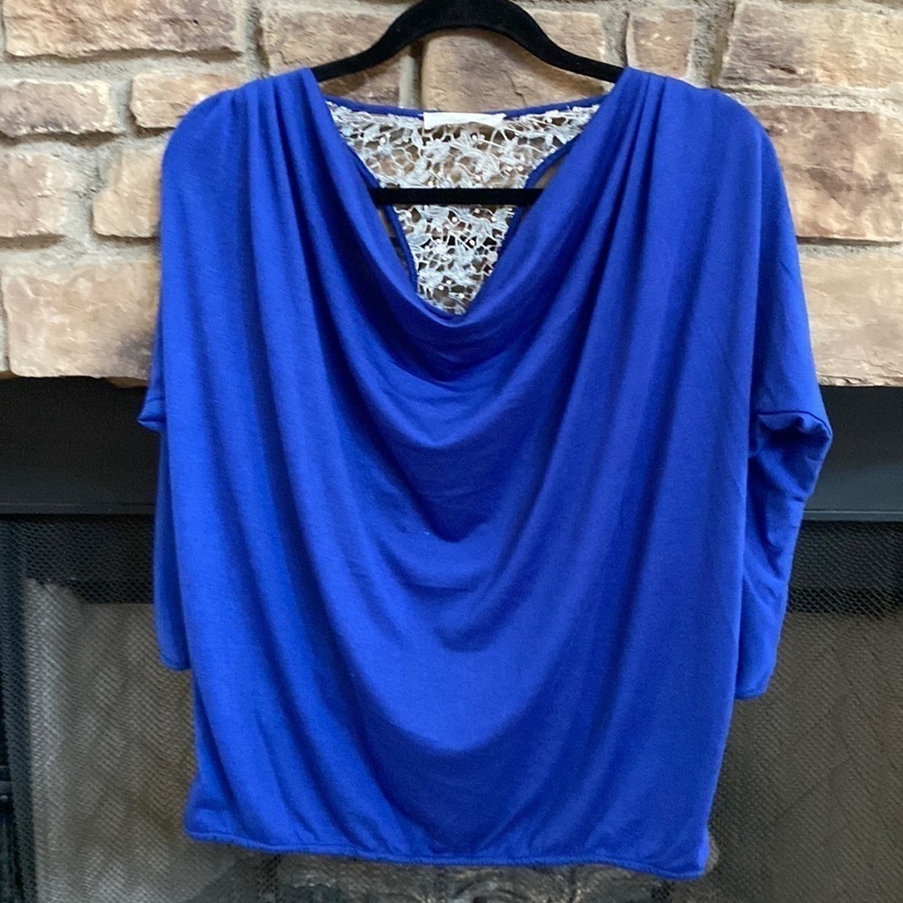 NWOT Sugarlips Royal blue top with silver lace and sequin cut out in the back. S